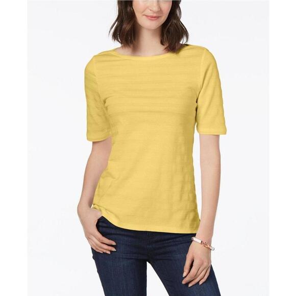 Charter Club Cotton Textured-Stripe Top Lemon Yellow L - Picture 1 of 2